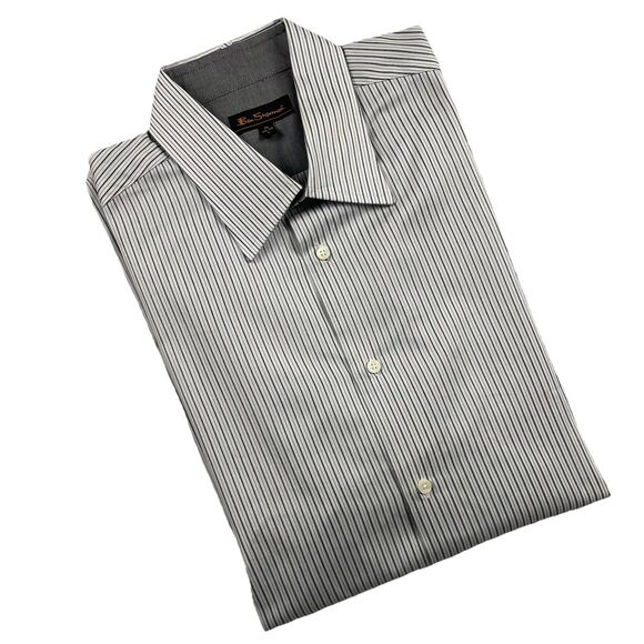 Ben Sherman Men’s Long sleeve Button Up Striped Gray Black-L - Picture 1 of 15